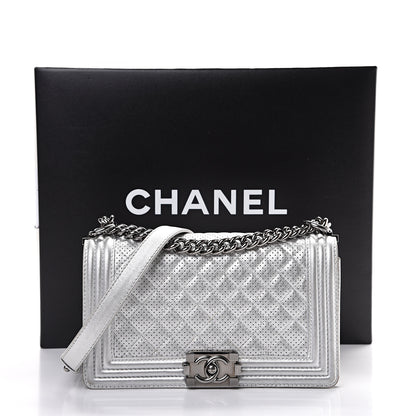 Chanel Metallic Perforated Lambskin Quilted Medium Boy Flap Argent 20 of 20