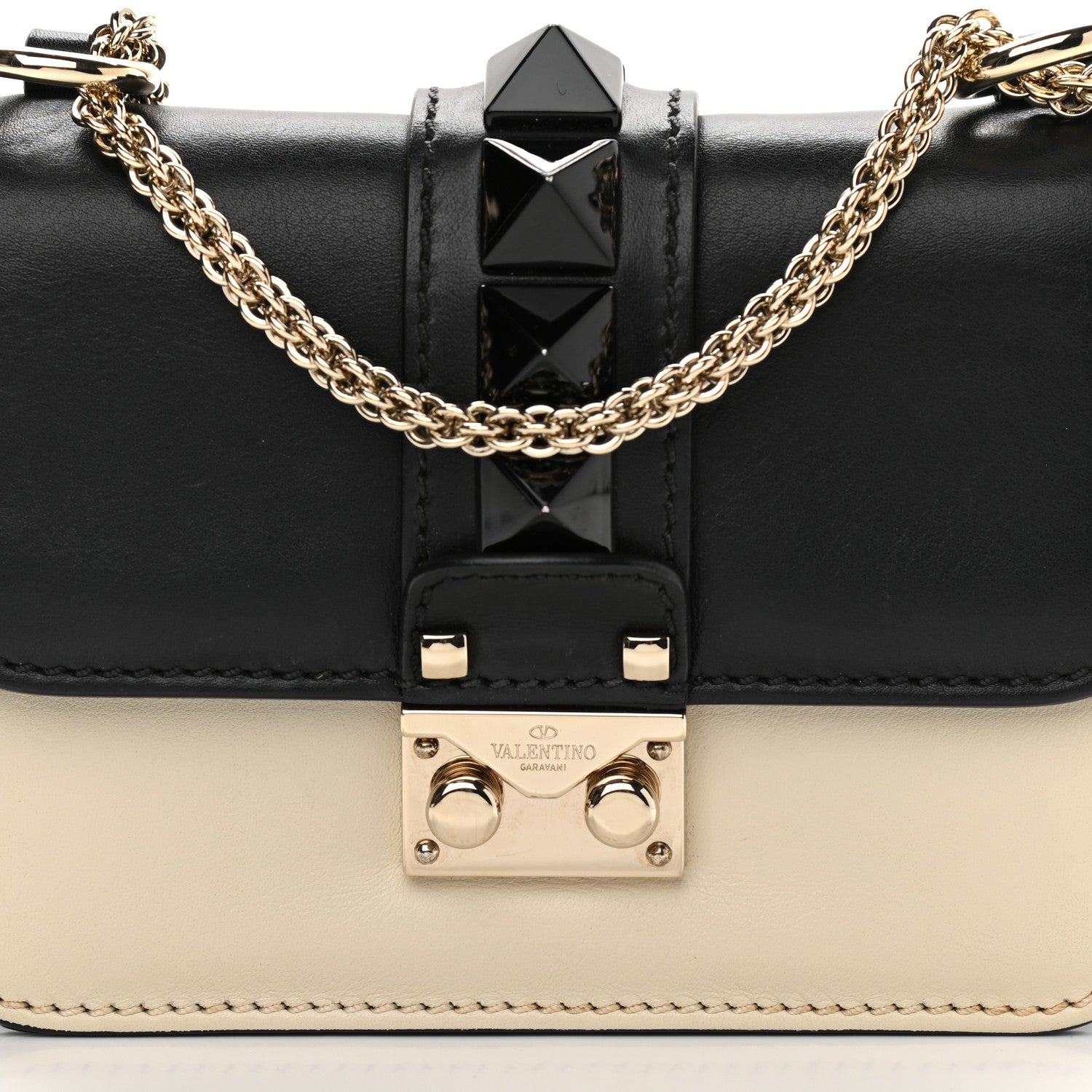 Valentino Garavani Vitello Mini Glam Lock Rockstud Flap Black Light Ivory 8 of 12