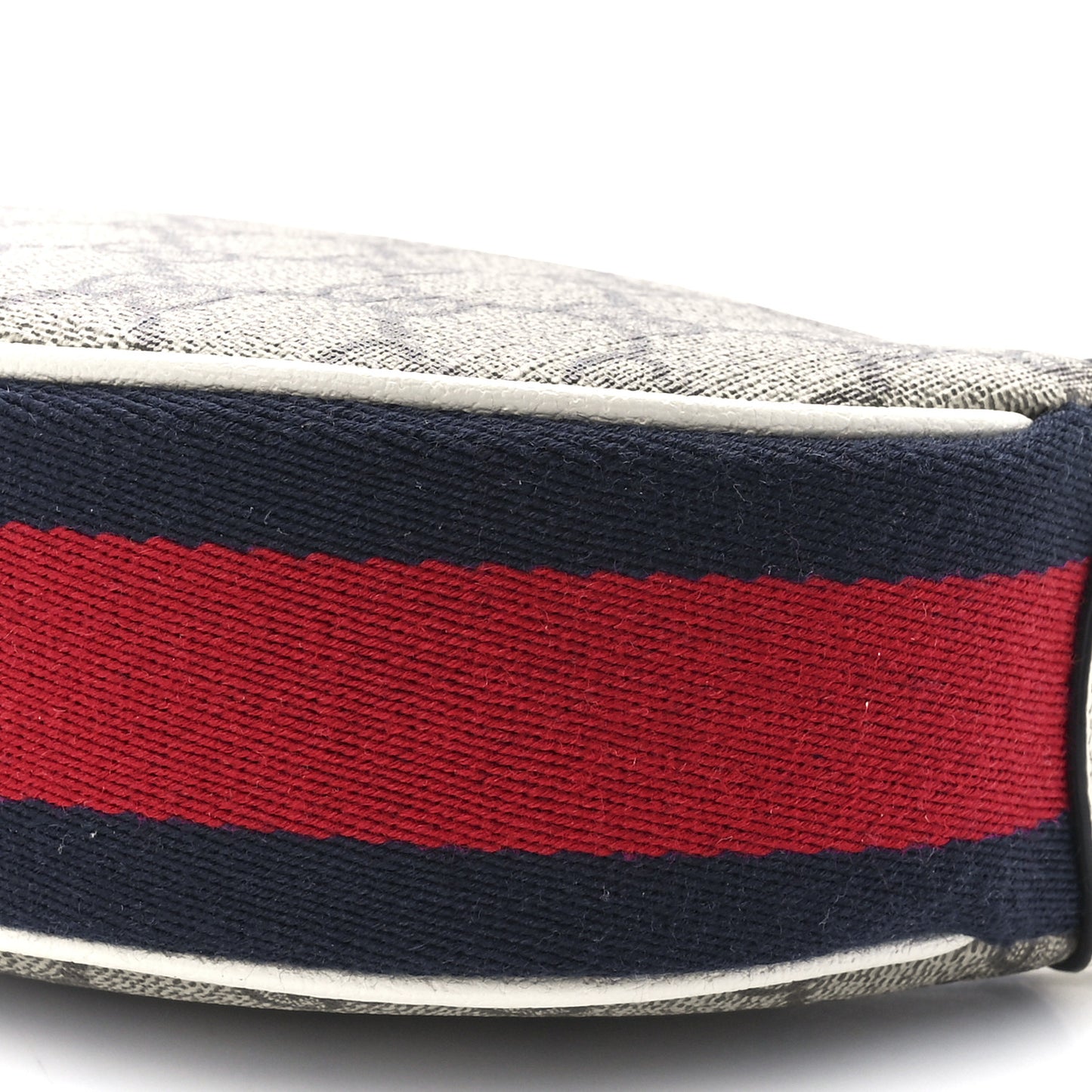 GG Supreme Monogram Textured Dollar Calfskin Web Mini Ophidia Half Moon Hobo Beige Ebony Mystic White