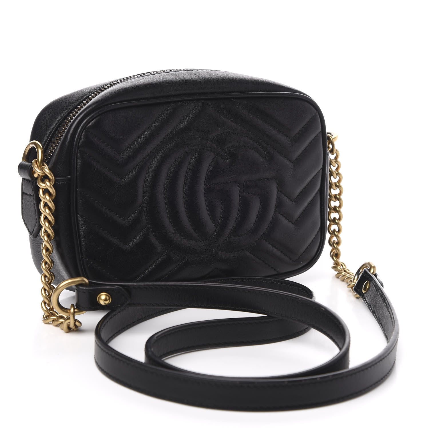 Gucci Calfskin Matelasse Mini GG Marmont Chain Shoulder Bag Black 3 of 12
