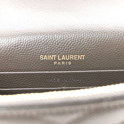 Saint Laurent Grain De Poudre Matelasse Chevron Monogram Envelope Chain Wallet Pebble 6 of 13