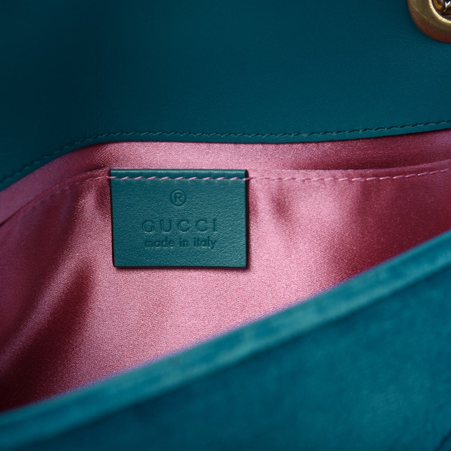Velvet Matelasse Mini GG Marmont Shoulder Bag Pavone Cyan