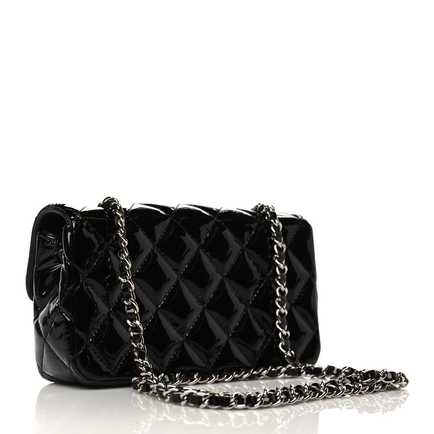 Patent Calfskin Quilted Extra Mini Rectangular Flap Black
