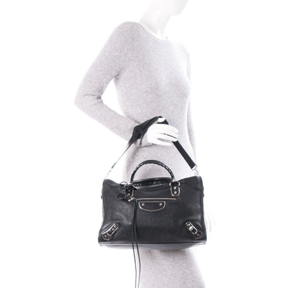 Balenciaga Chevre Silver Metallic Edge City Black 2 of 7
