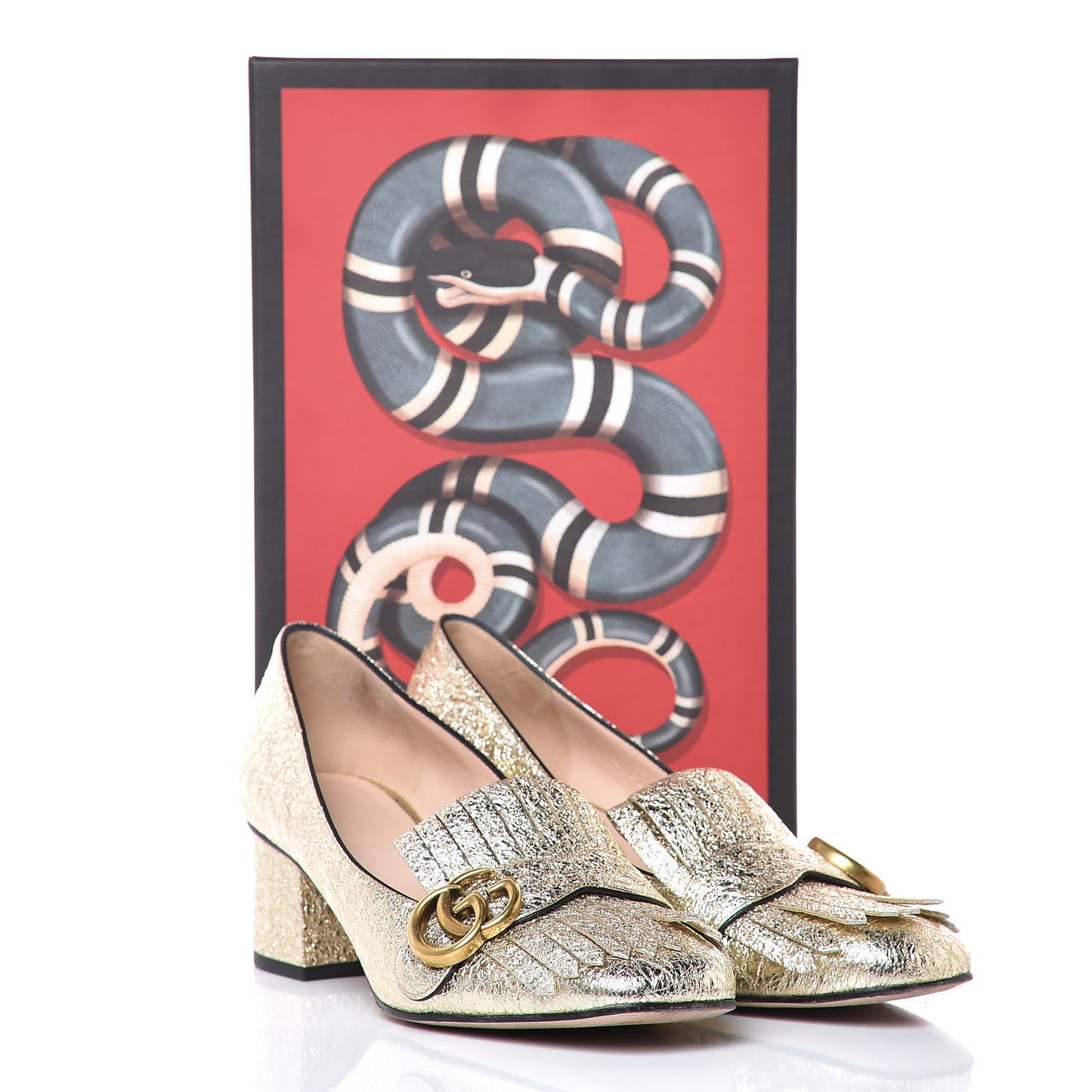 Galassia GG Marmont Fringe 50mm Loafer Pumps 38.5 Platino