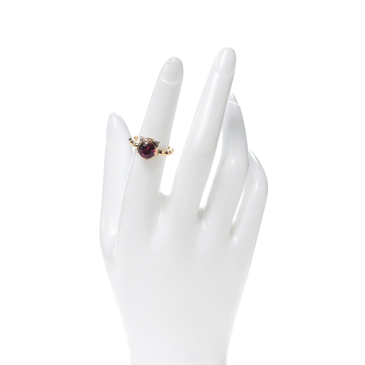 Gucci 18K Yellow Gold Pink Tourmaline Le Marché Des Merveilles Feline Ring 53 6.25 2 of 6