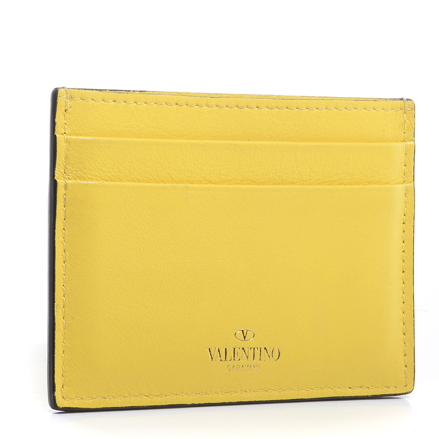 Vitello Rockstud Card Holder Naples Yellow