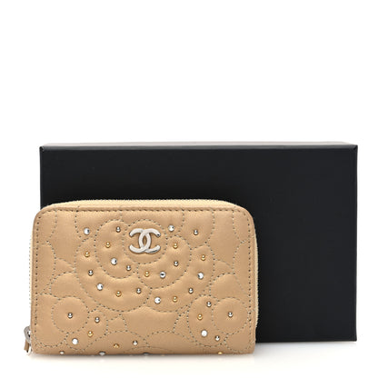 Chanel Metallic Lambskin Crystal Camellia Embossed Zip Coin Purse  Gold 8 of 8