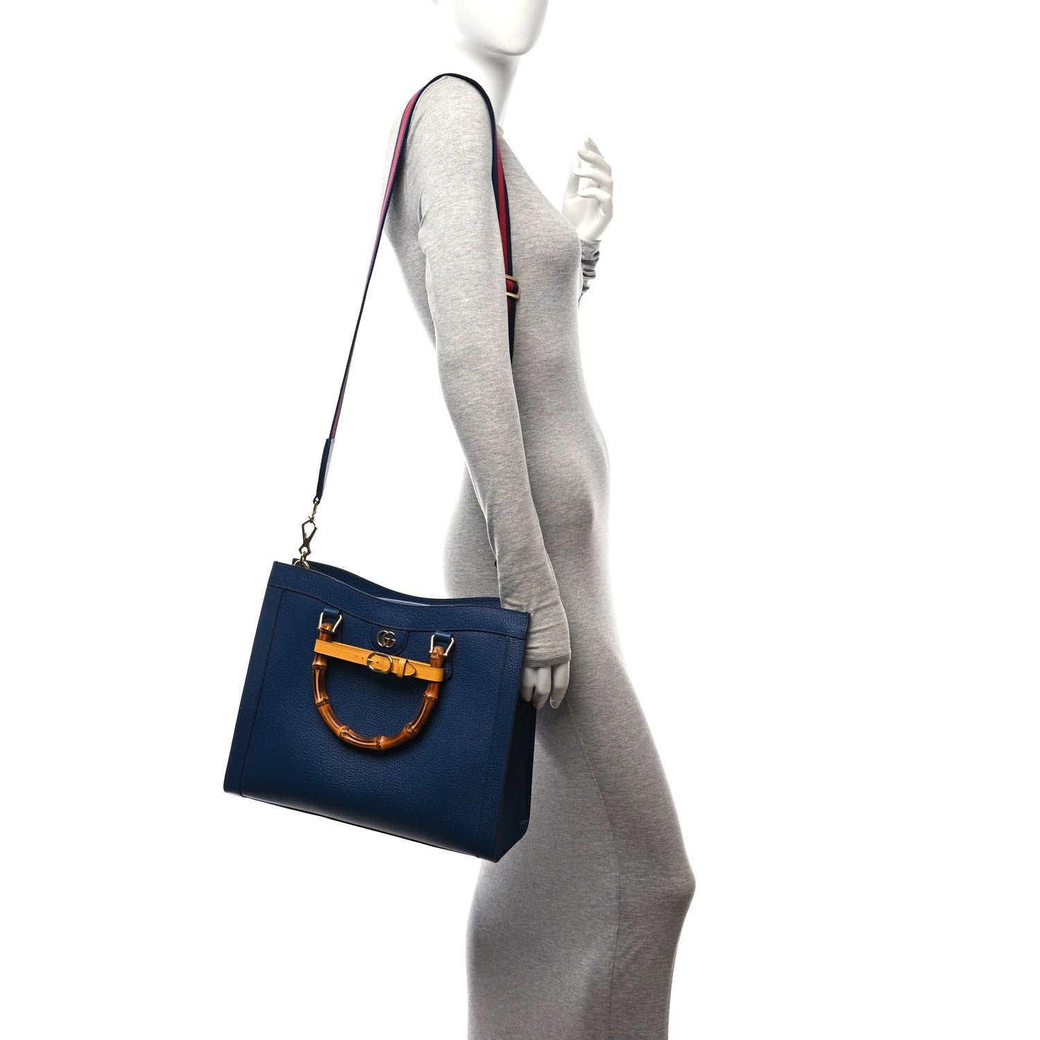 Gucci Textured Dollar Calfskin Web Medium Diana Tote Bag Royal Crop 2 of 10