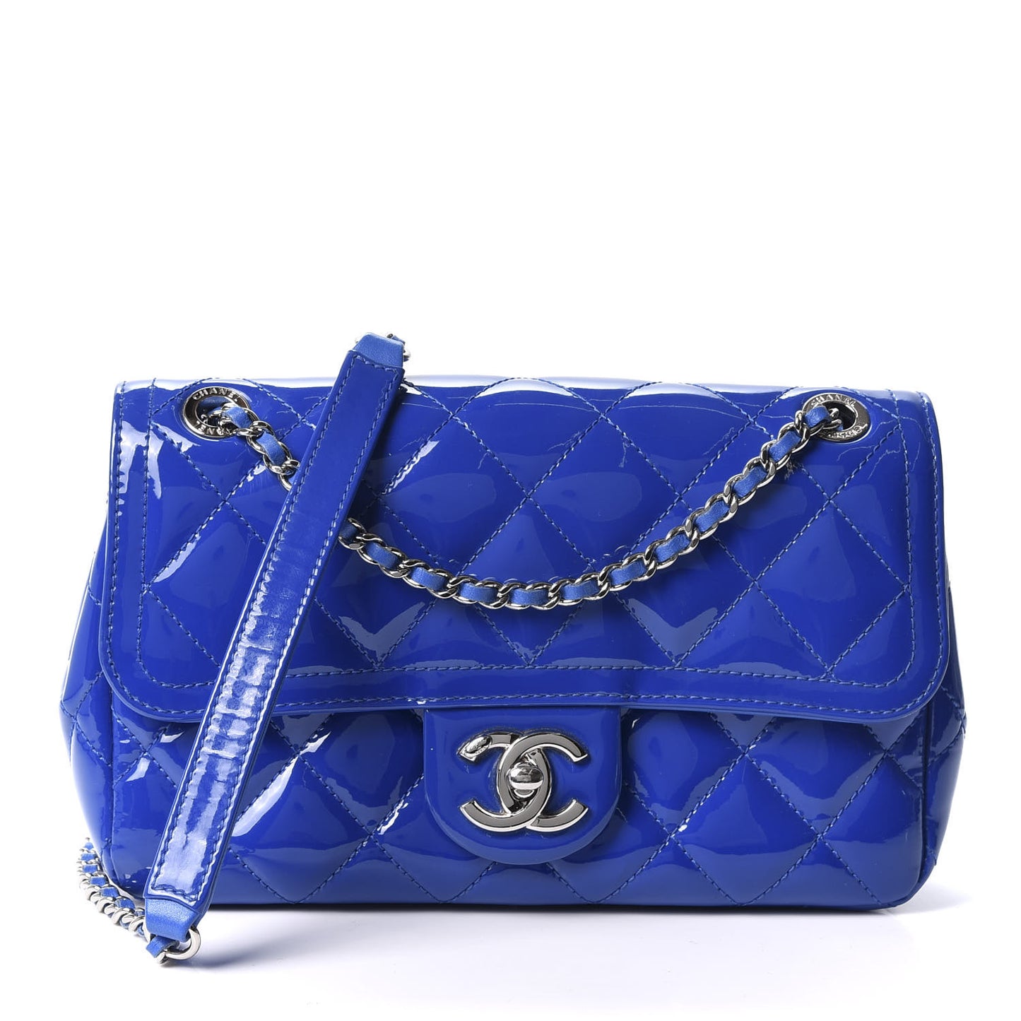 Patent Quilted Small Coco Shine Flap Blue