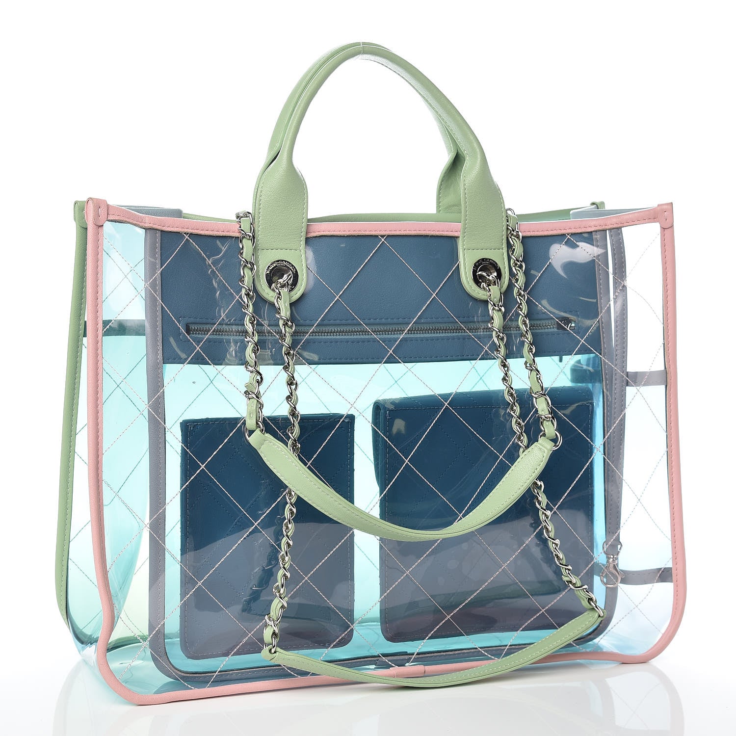 Chanel PVC Lambskin Stitched Medium Coco Splash Shopping Bag Blue Green 4 of 13