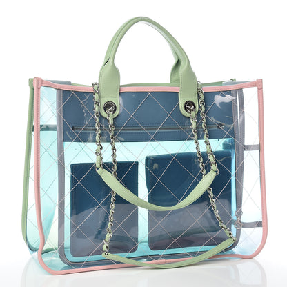 Chanel PVC Lambskin Stitched Medium Coco Splash Shopping Bag Blue Green 4 of 13