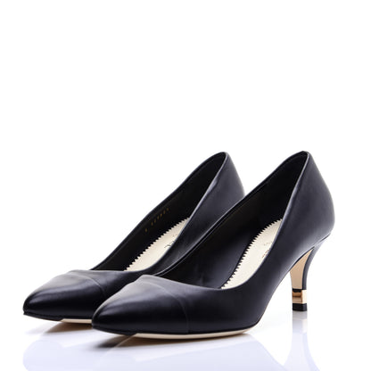 Chanel Lambskin CC Cap Toe Kitten Heel Pumps 37.5 Black 5 of 12