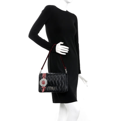 Miu Miu Nappa Matelasse Ayers Crystal Embellished Shoulder Bag Nero Black Rosa 3 of 10