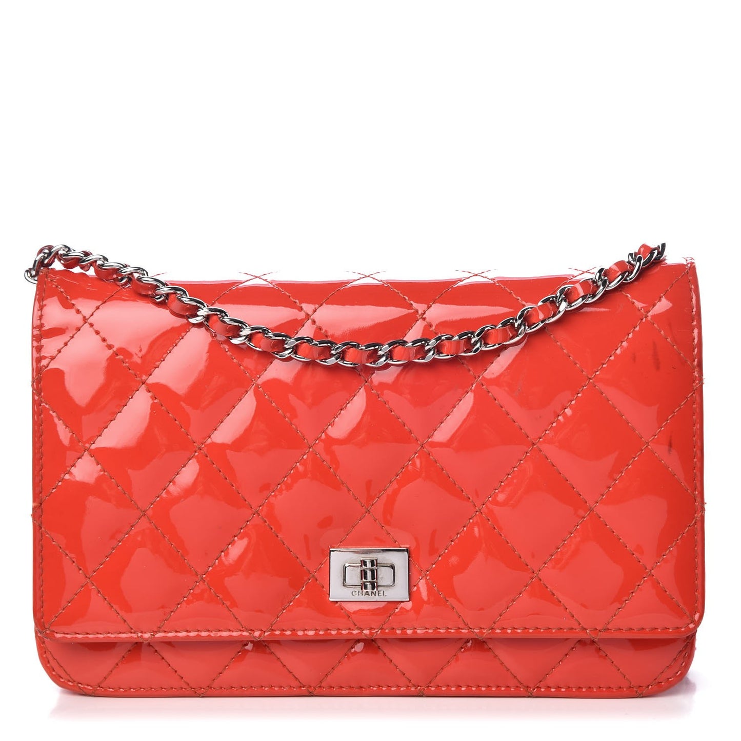 Patent Calfskin Quilted Reissue Wallet On Chain WOC Red