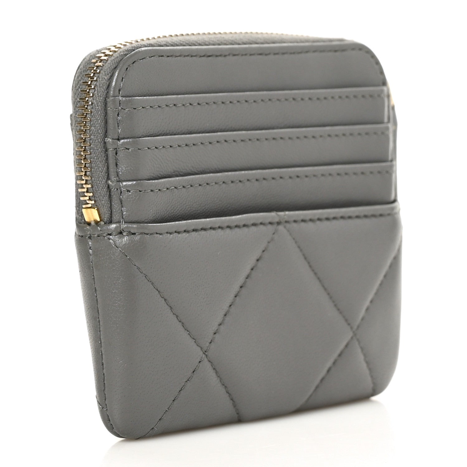 Chanel Lambskin Quilted Chanel 19 Zip Card Holder Wallet Grey 3 of 7