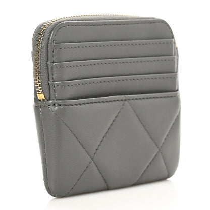 Chanel Lambskin Quilted Chanel 19 Zip Card Holder Wallet Grey 3 of 7