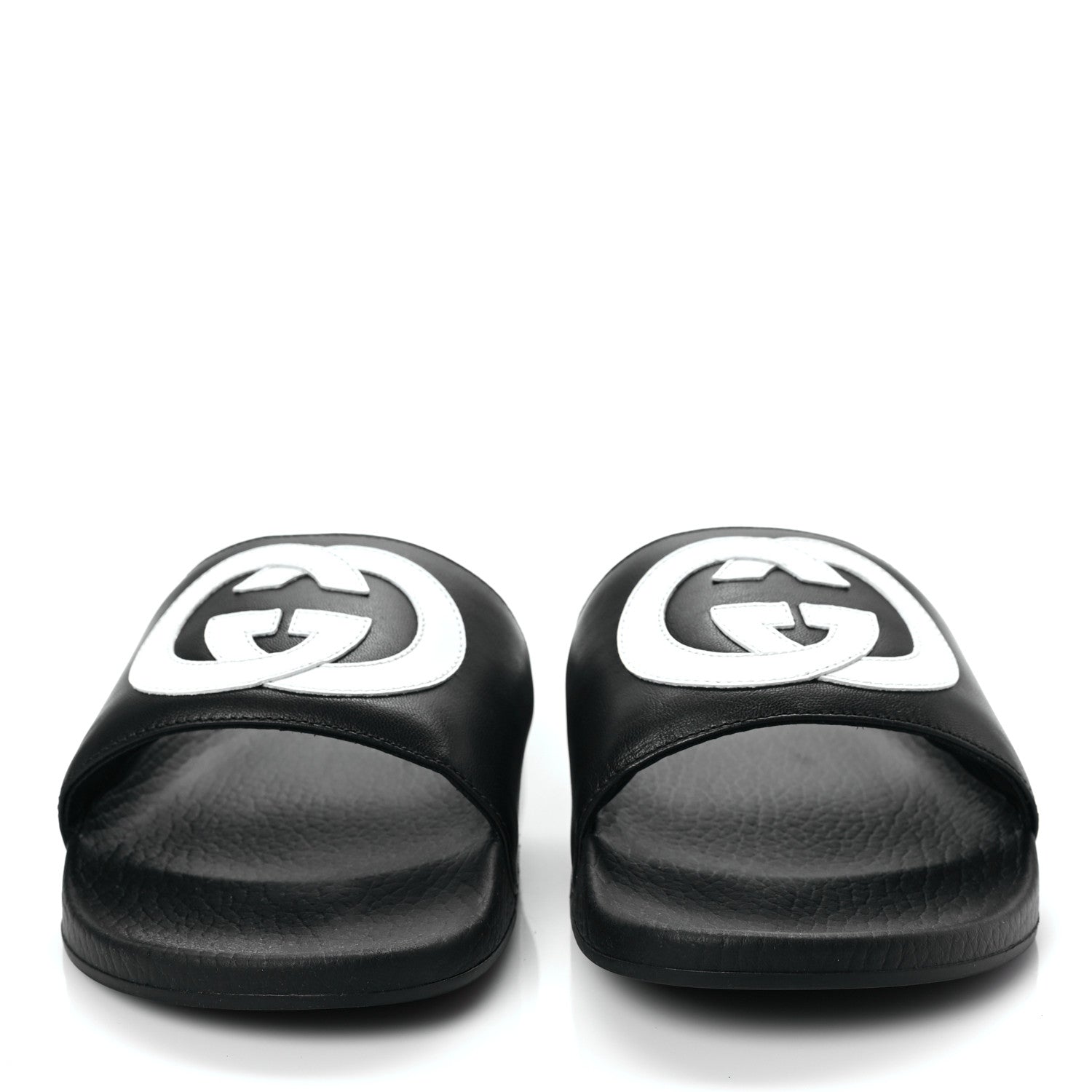 Gucci Nappa Miro Soft Calfskin Womens Interlocking G Slide Sandals 41 Black White 2 of 6
