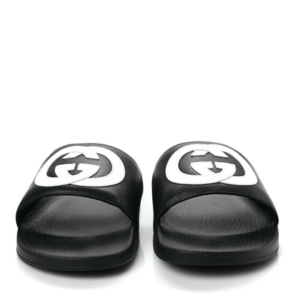 Gucci Nappa Miro Soft Calfskin Womens Interlocking G Slide Sandals 41 Black White 2 of 6