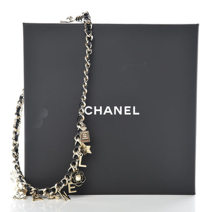 Chanel Glazed Calfskin Crystal Pearl Charm Short Necklace Black Gold 7 of 7