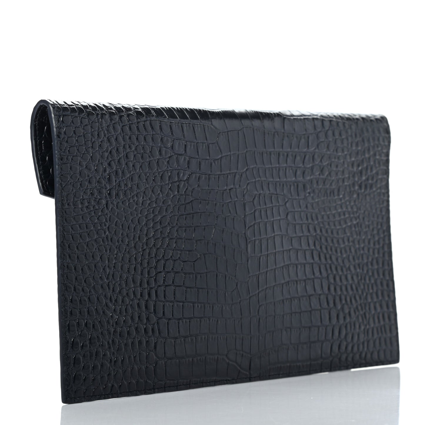 Calfskin Crocodile Embossed Uptown Monogram Clutch Deep Marine