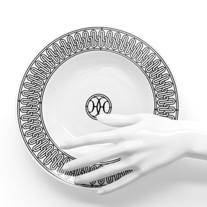 Hermes Porcelain H Deco Soup Bowl Set of 2 Black White 2 of 6