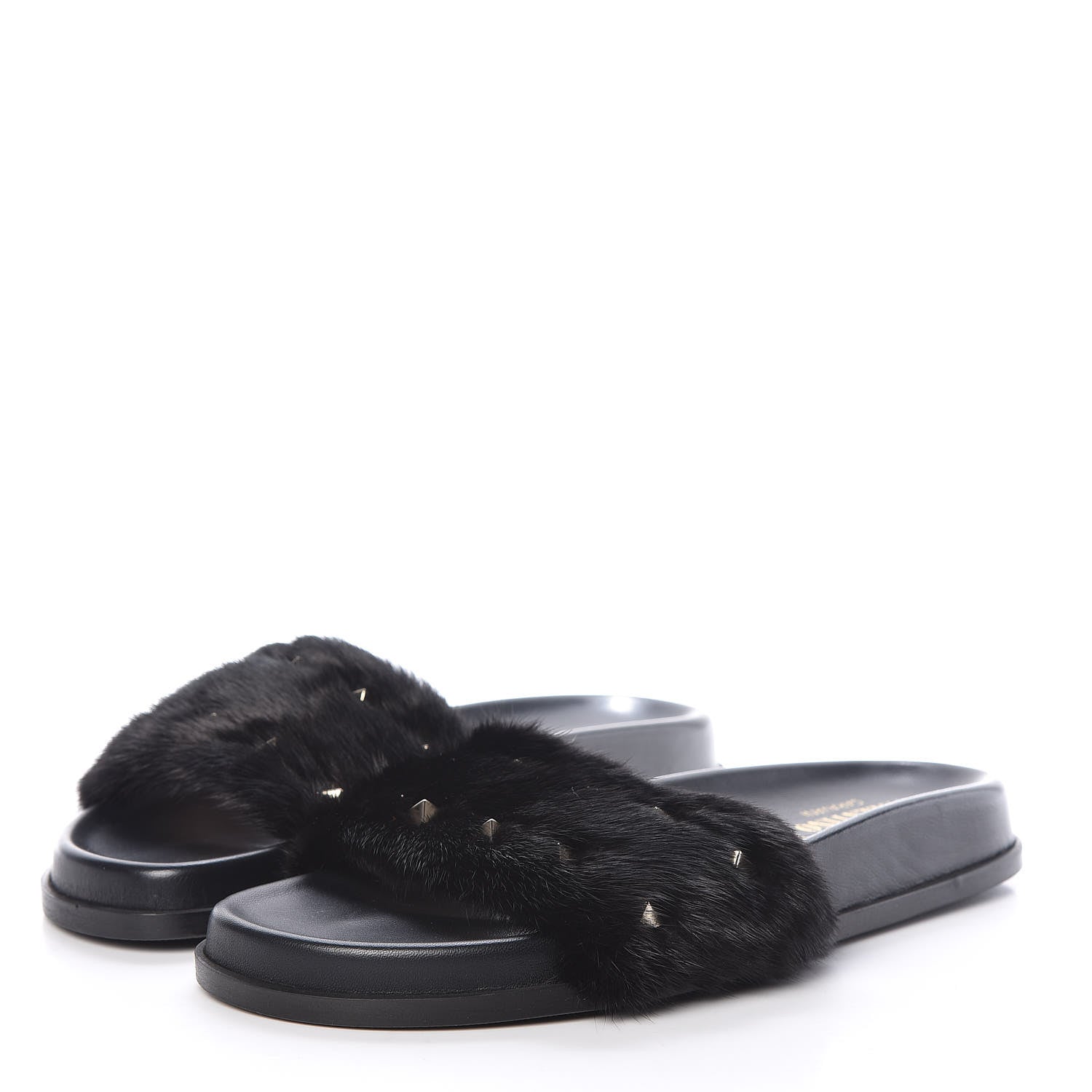 Valentino Garavani Mink Fur Rockstud Slide Sandals 38 Black 3 of 8