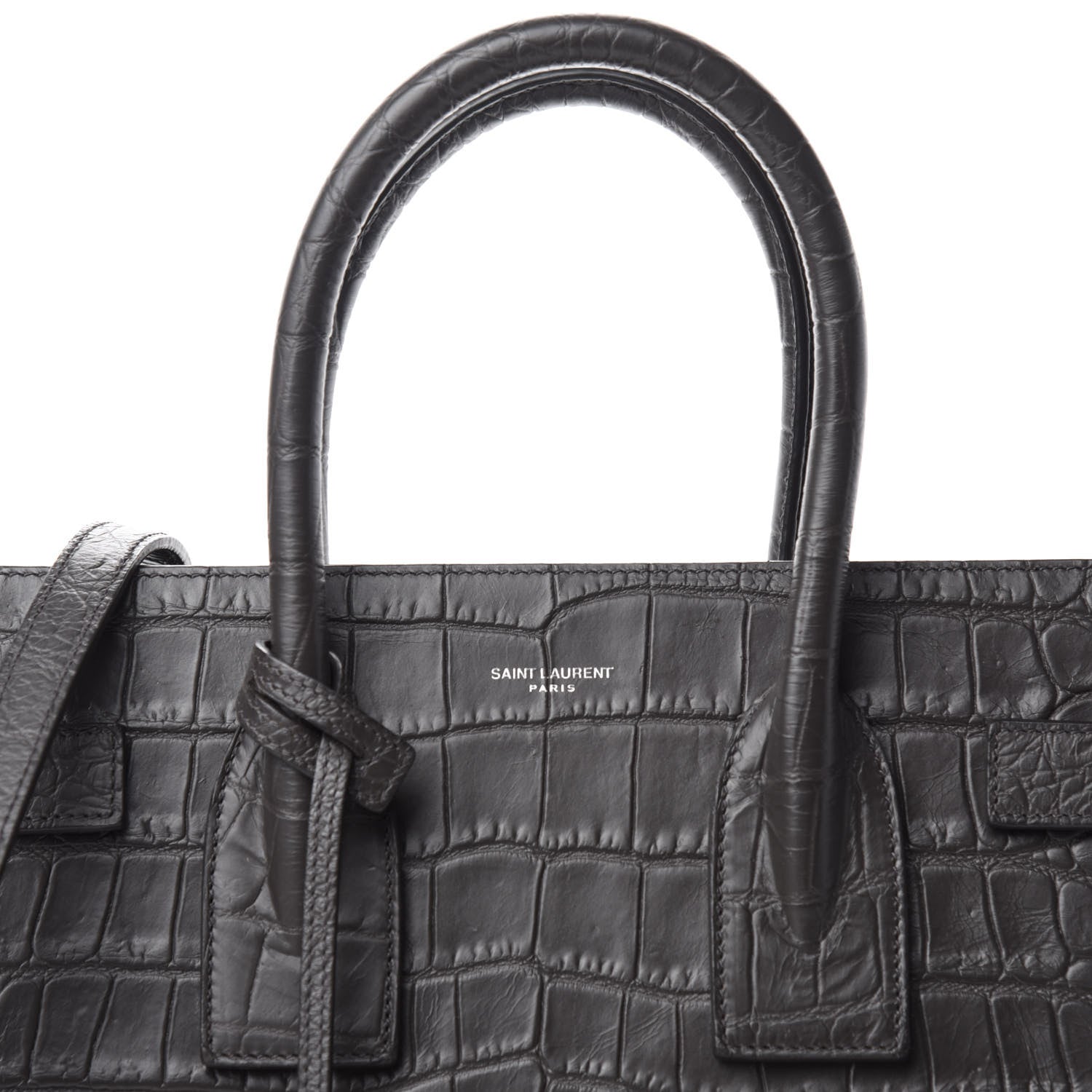 Saint Laurent Calfskin Crocodile Embossed Small Sac De Jour Dark Brown 10 of 10