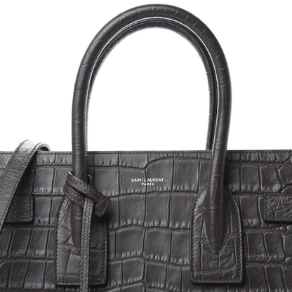 Saint Laurent Calfskin Crocodile Embossed Small Sac De Jour Dark Brown 10 of 10