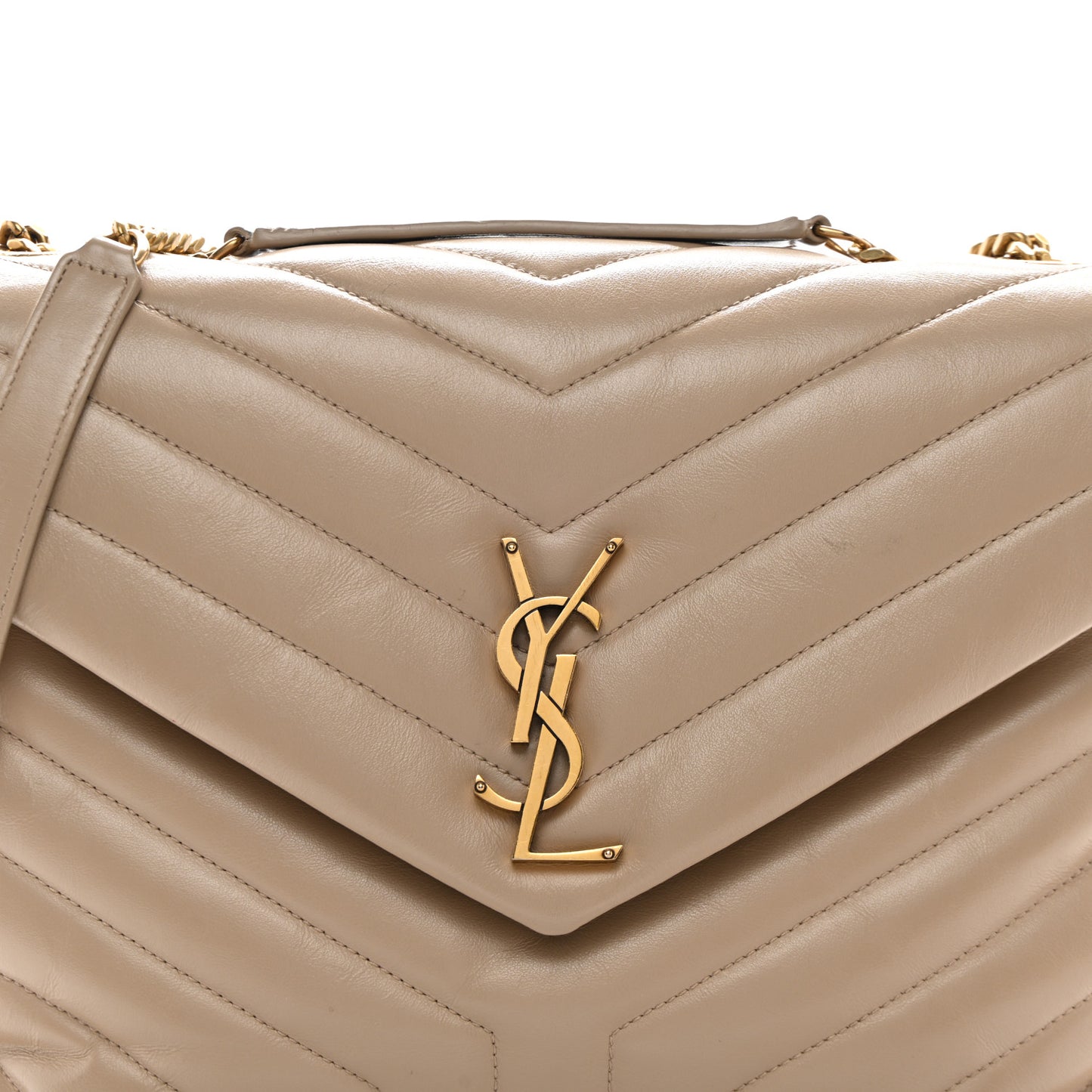 Calfskin Y Quilted Monogram Medium Loulou Chain Satchel Dark Beige