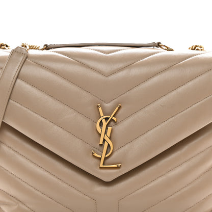 Saint Laurent Calfskin Y Quilted Monogram Medium Loulou Chain Satchel Dark Beige 9 of 13