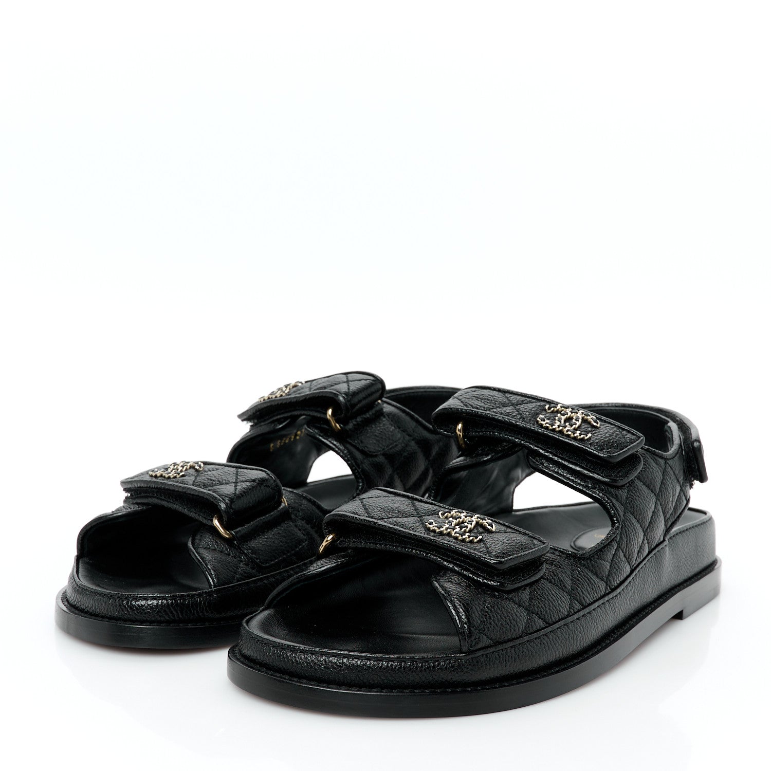 Chanel Grained Calfskin Velcro Dad Sandals 39 Black 4 of 9