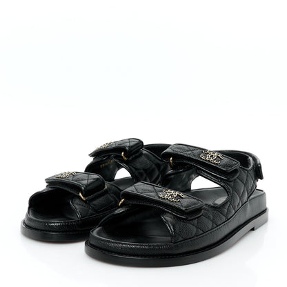 Chanel Grained Calfskin Velcro Dad Sandals 39 Black 4 of 9