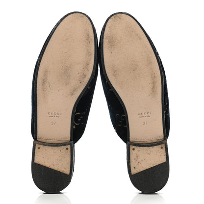 Gucci Velvet GG Monogram Womens Princetown Slippers 37 Blue Beige 5 of 9
