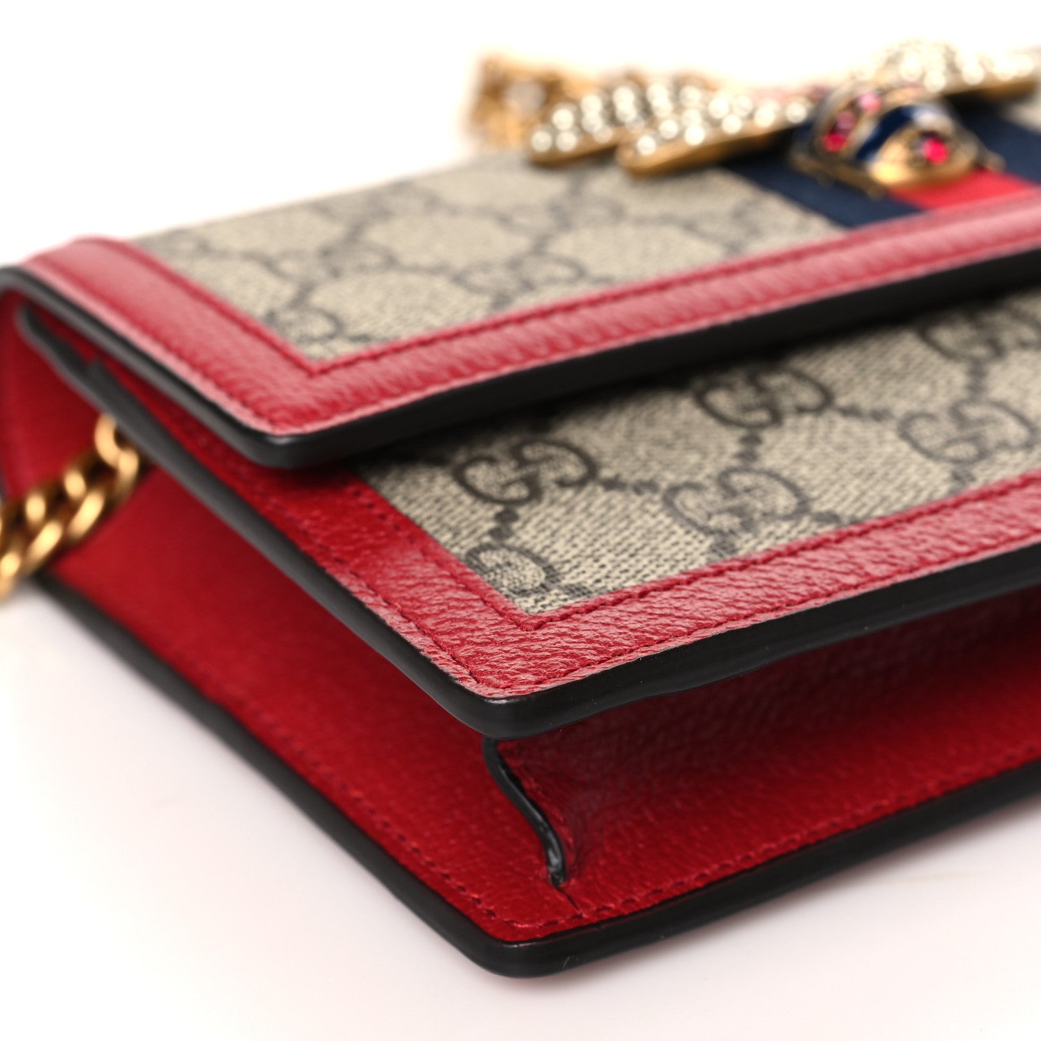 Gucci GG Supreme Monogram Web Queen Margaret Chain Wallet Red 7 of 8