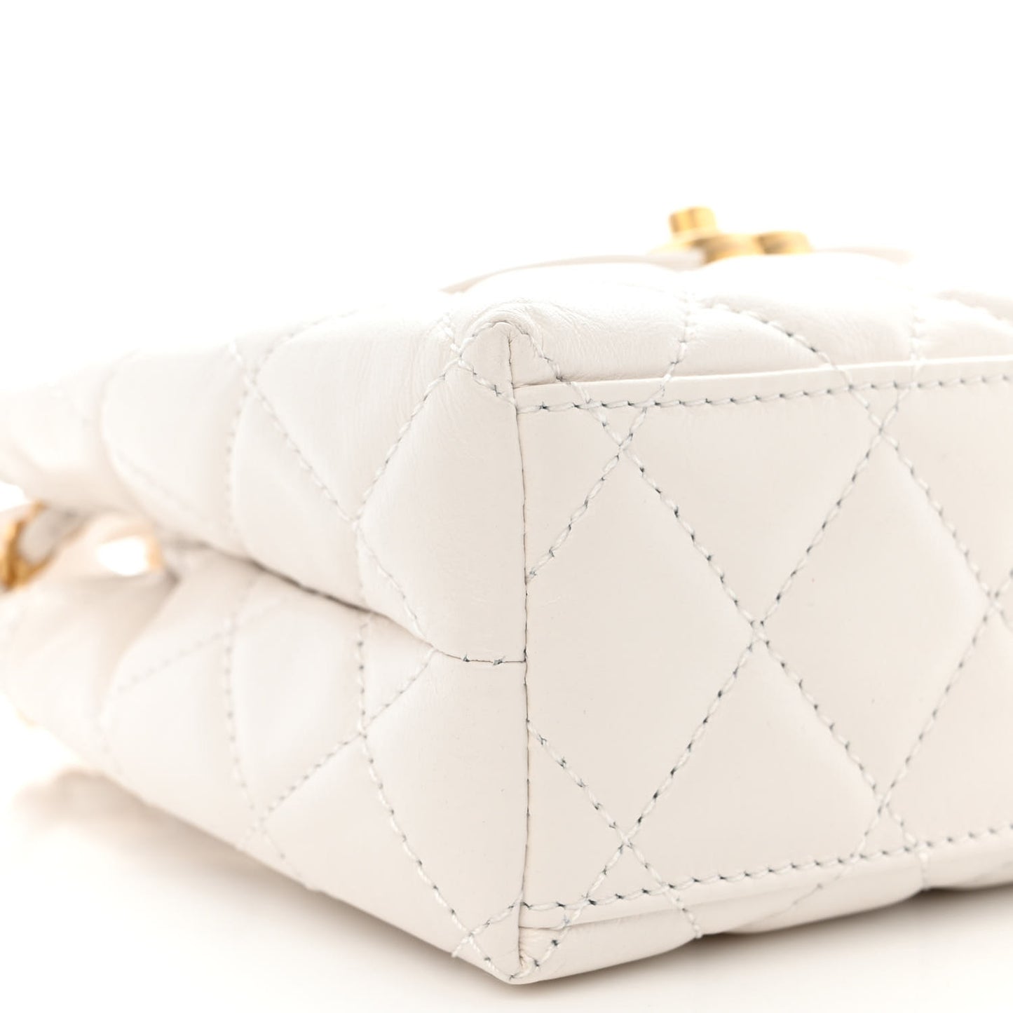 Shiny Aged Calfskin Quilted Nano Kelly Shopper White