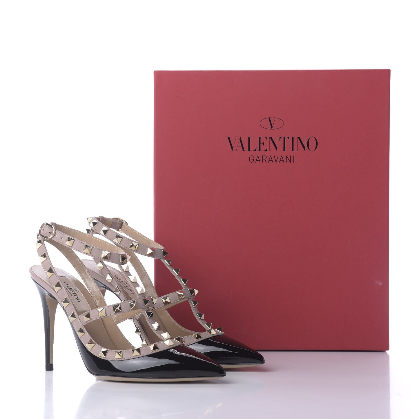 Patent Nappa Rockstud Ankle Strap 100mm Pumps 36.5 Black Poudre