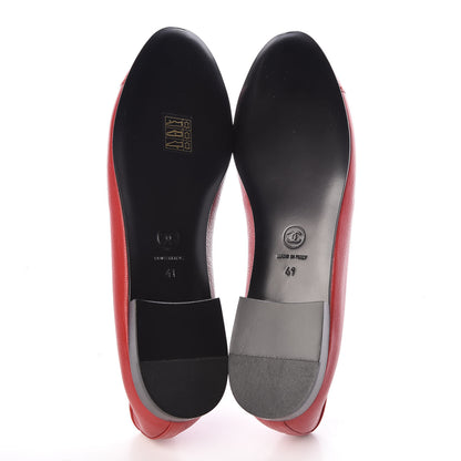 Chanel Goatskin Patent Cap Toe CC Ballerina Flats 41 Red 5 of 9