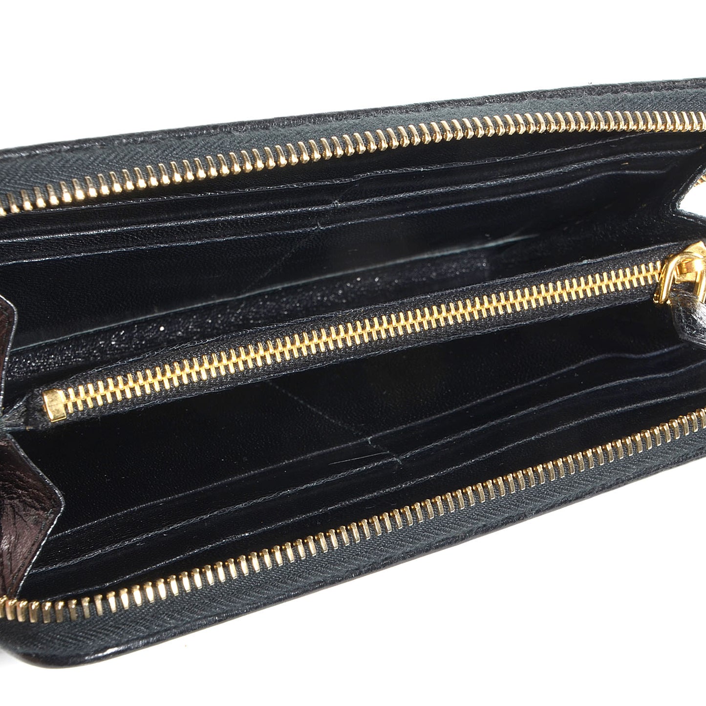 Goatskin Woven Zip Around Wallet Black