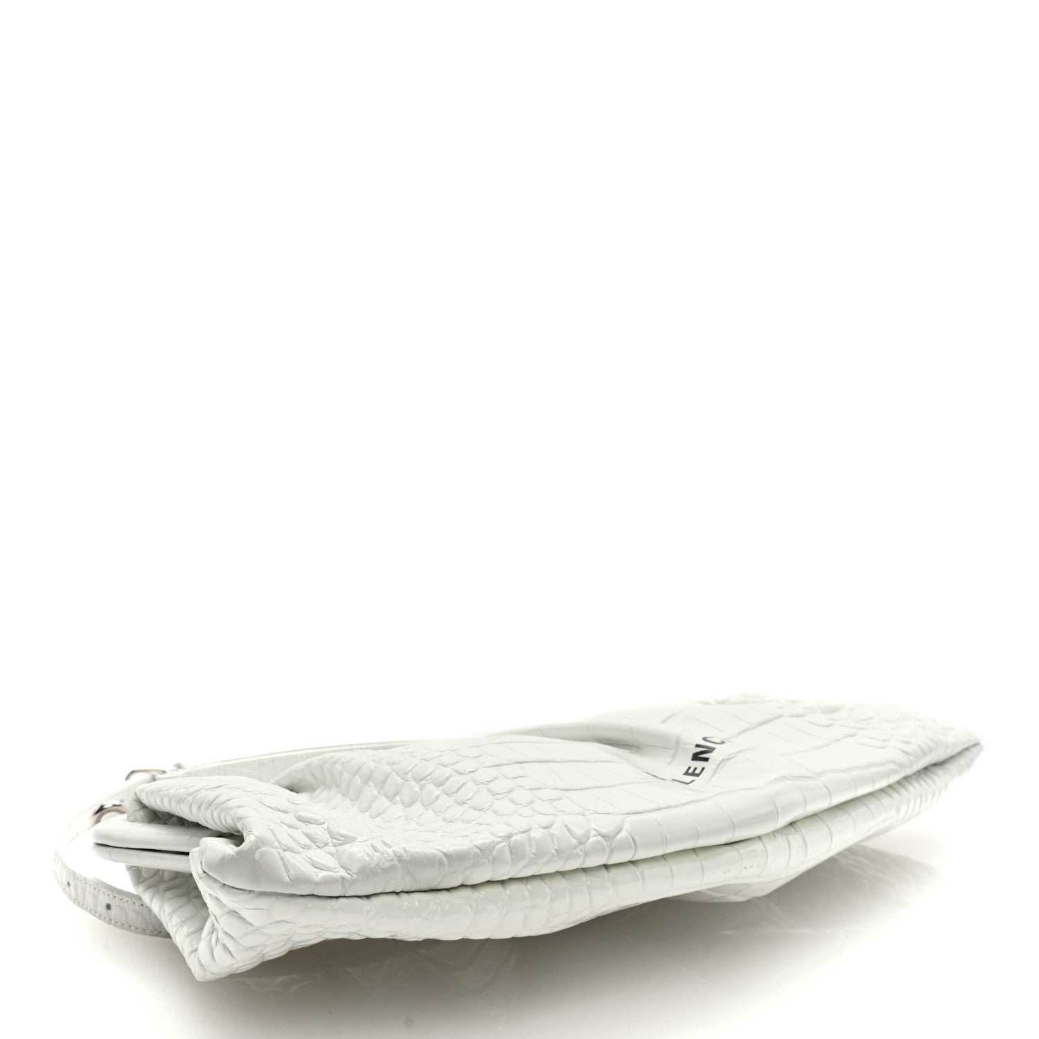 Balenciaga Shiny Supple Calfskin Logo Crocodile Embossed XL Cloud Clutch White 4 of 8