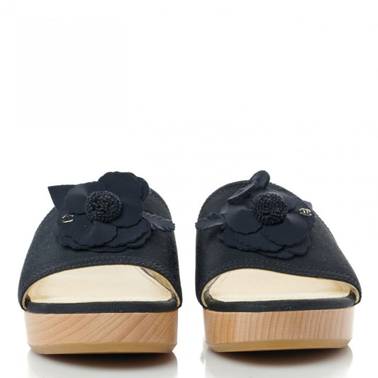 Grosgrain Camellia CC Sandal Mules 39 Black