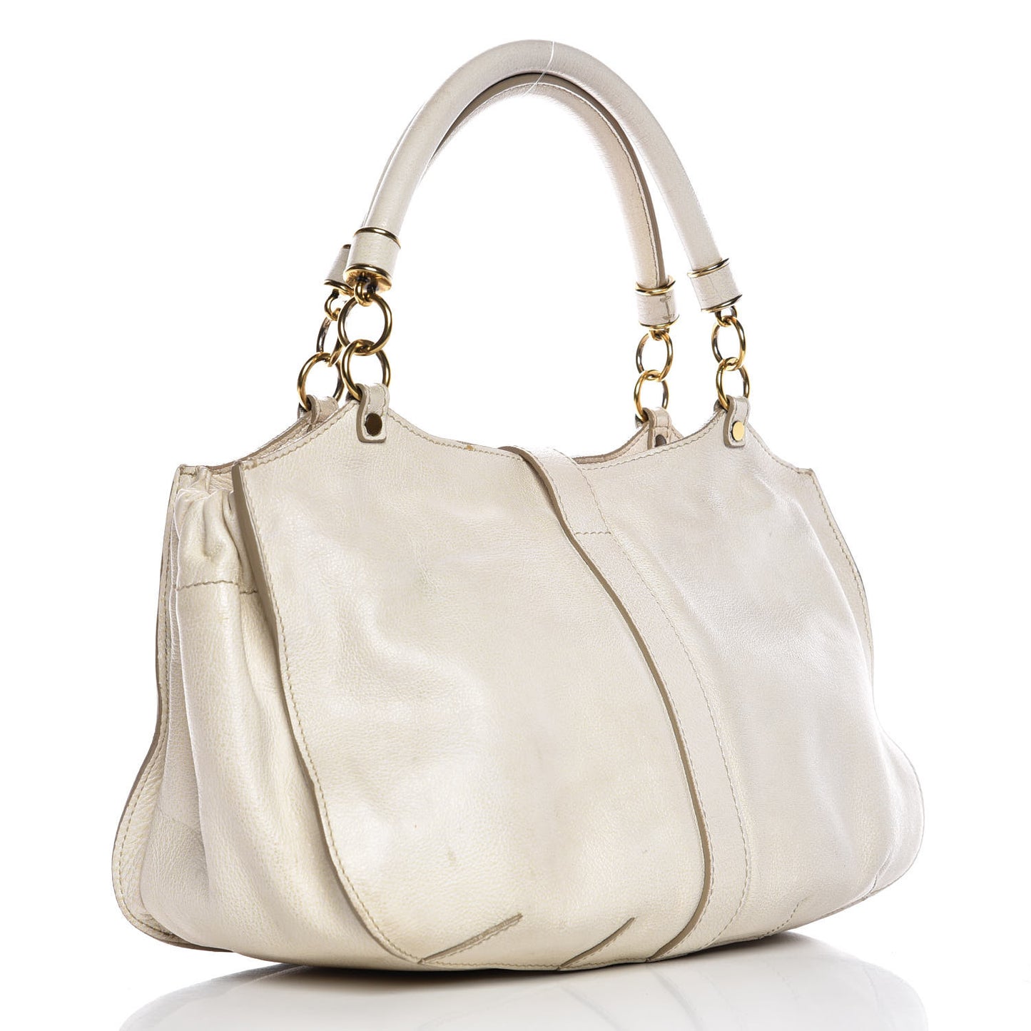 Grainy Calfskin Medium Landscape Tote Alabaster