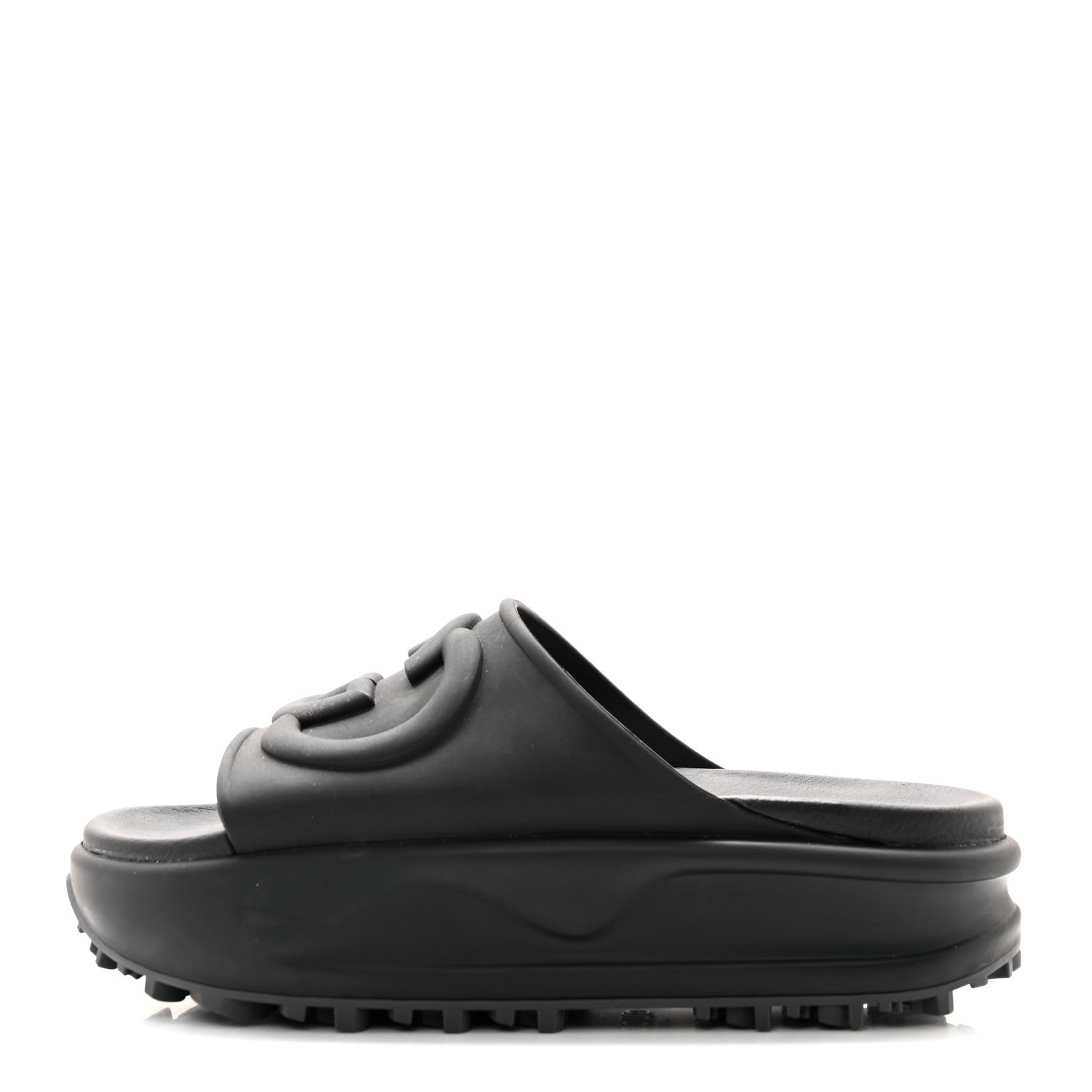 Gucci Soft Rubber Womens Interlocking G Platform 42mm Slide Sandals 36 Black 1 of 10