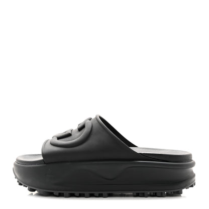Gucci Soft Rubber Womens Interlocking G Platform 42mm Slide Sandals 36 Black 1 of 10