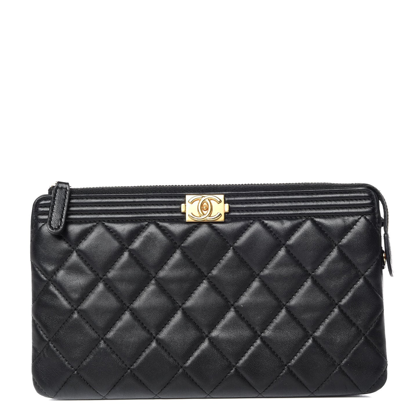 Lambskin Quilted Small Zipped Boy Pouch Black