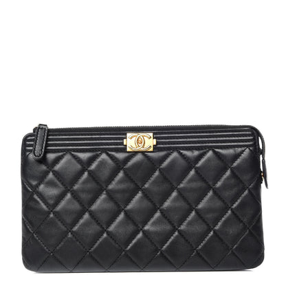 Chanel Lambskin Quilted Small Zipped Boy Pouch Black 1 of 11