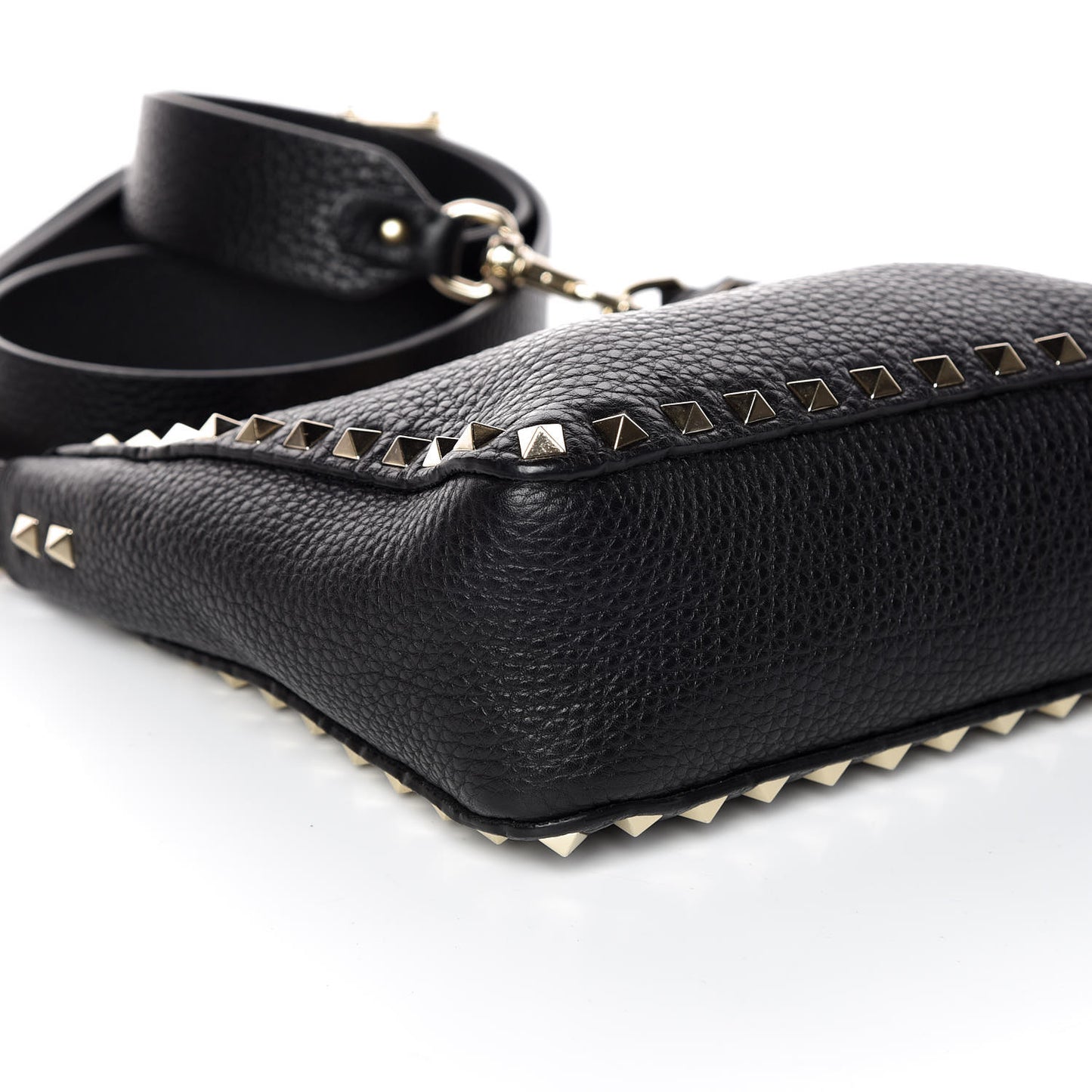 Pebbled Calfskin Mini Rockstud Flip-Lock Messenger Bag Black