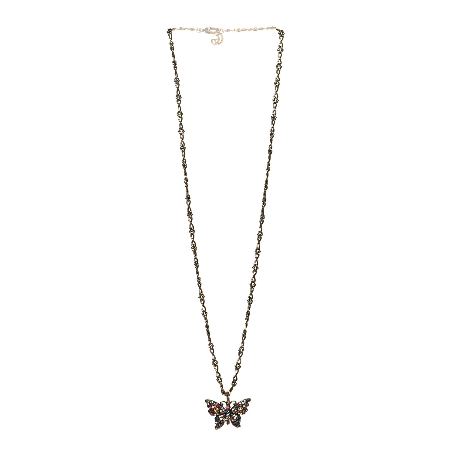 Gucci Metal Crystal Butterfly Necklace Aged Gold Multicolor 3 of 4