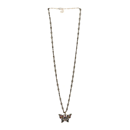 Gucci Metal Crystal Butterfly Necklace Aged Gold Multicolor 3 of 4