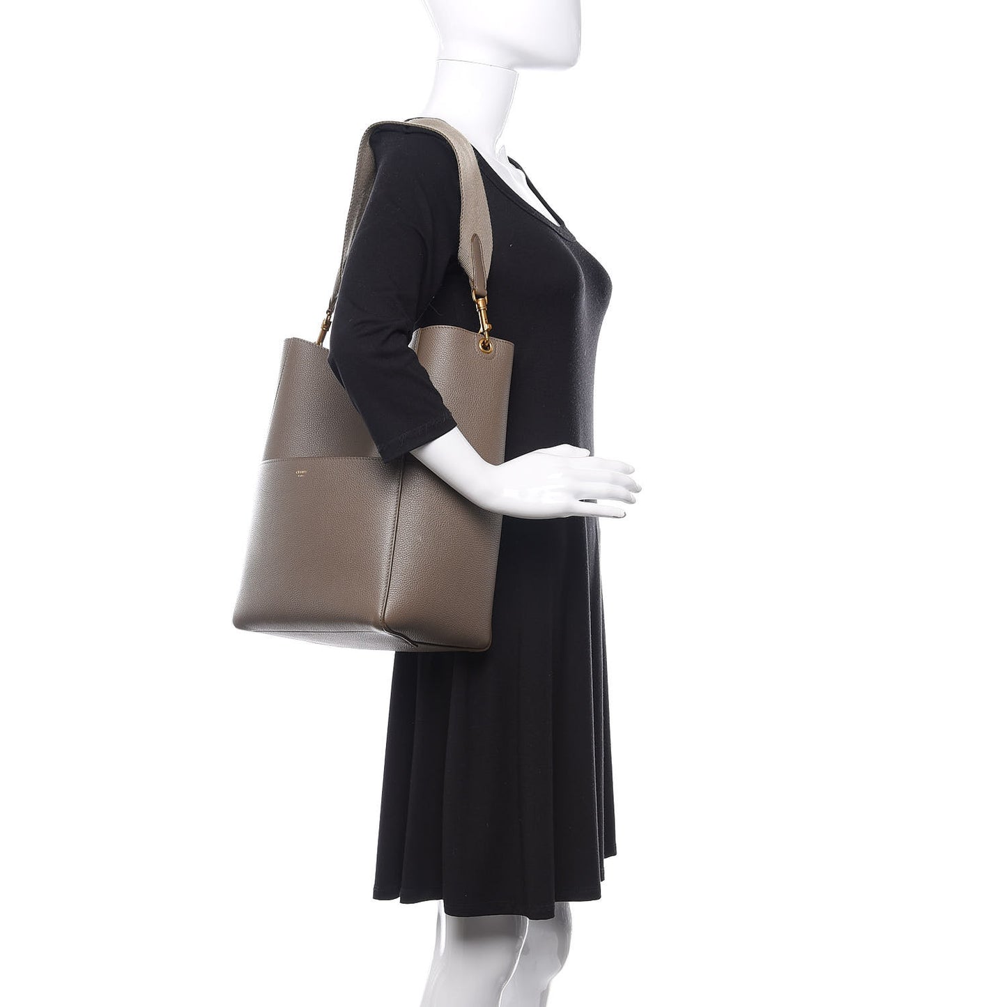 Soft Grained Calfskin Sangle Bucket Bag Taupe